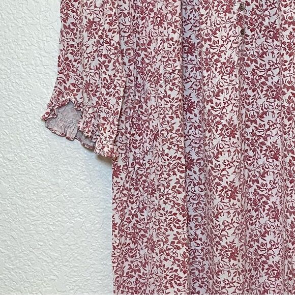 Eileen West Micromodal Floral Long Sleeve Nightgown in White/Red size Medium - Picture 9 of 11